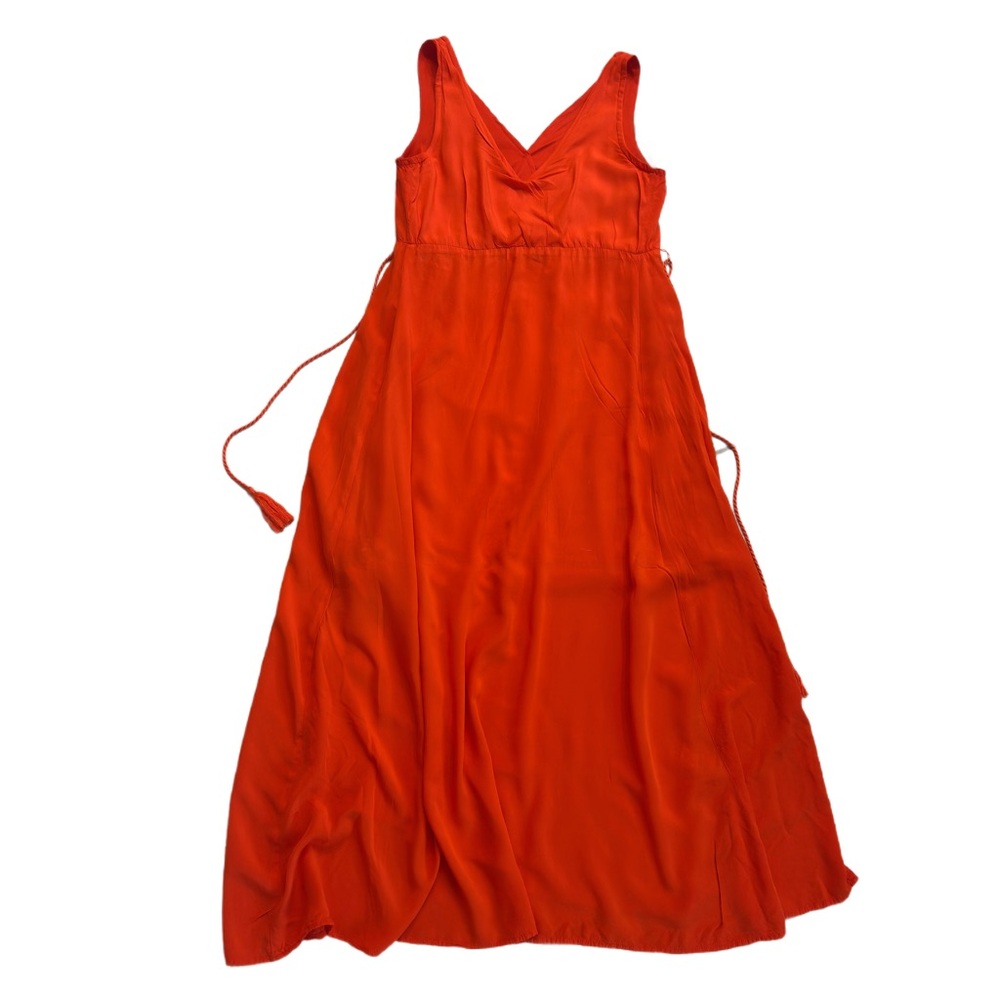 SHINESTAR ~ Orange Pleated Maxi Dress w/V-Neck Sleeveless and Side Slits size M - Picture 4 of 8